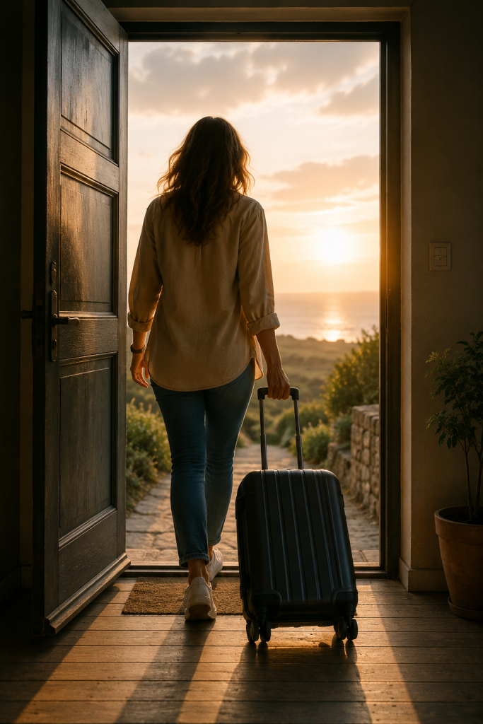 a woman with suitcase leaving a controlling relationship