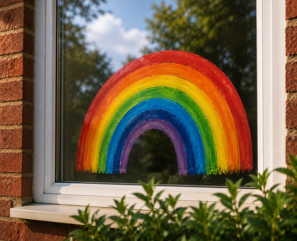 rainbow painting in a window